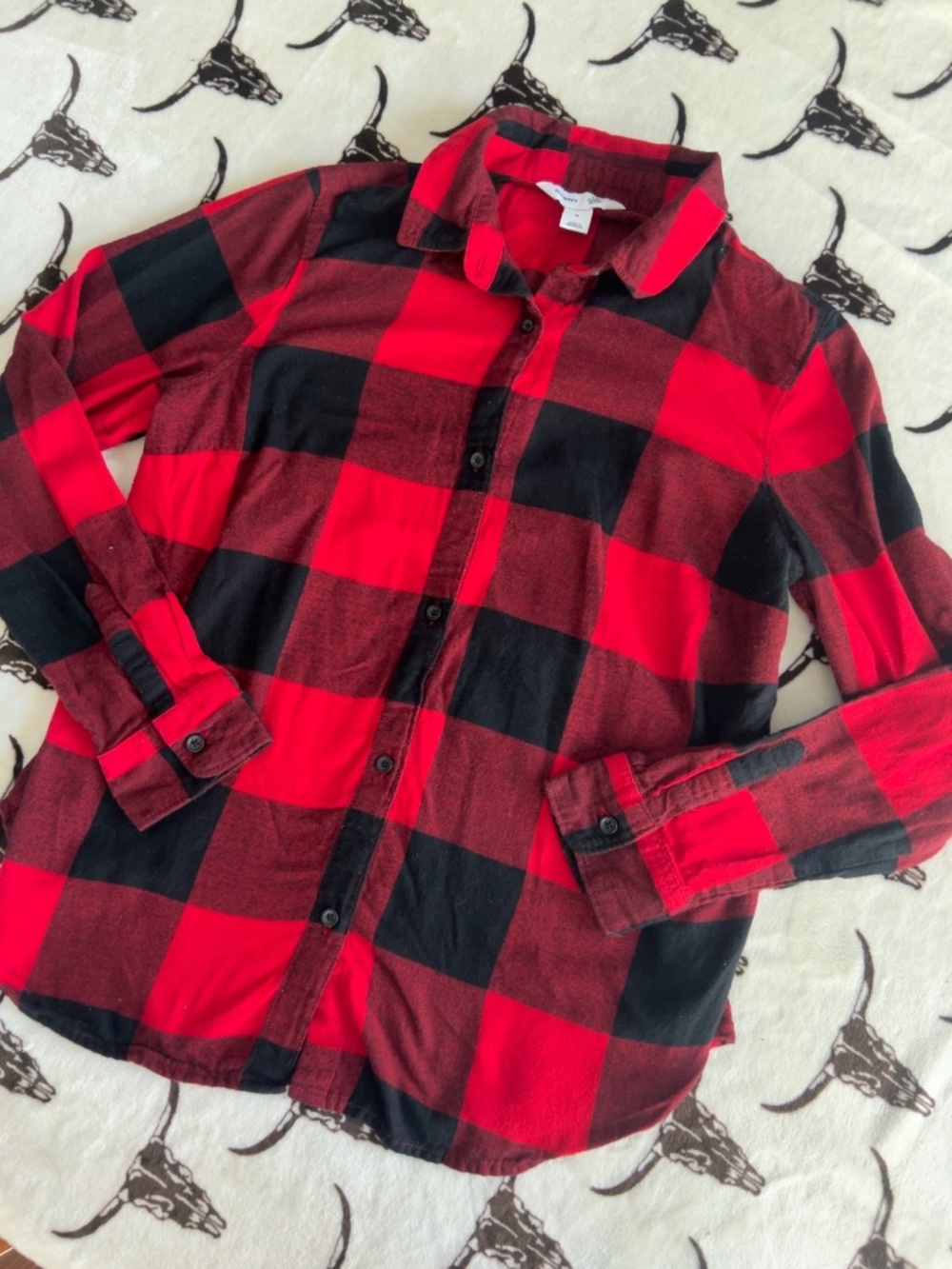 Old Navy Red Black Buffalo Plaid Classic Button Down Shirt Size Medium